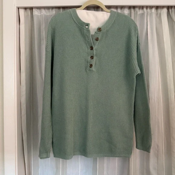 Aerie Sage Green Waffle Knit Henley Sweater XXS Cozy Fall Layer - Picture 2 of 6